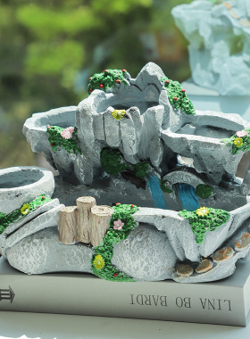 高山流水瀑布花卉花盆茶桌玄关摆件阳台客厅肉肉植物多肉花盆大号