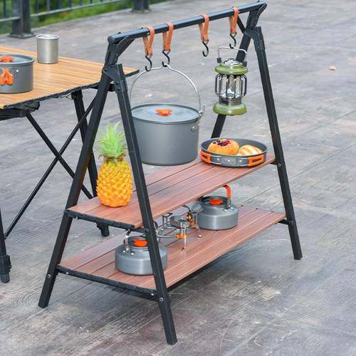 外置野物架露营装备便携野营三角铝合户金收纳架可折叠桌LY-L1挂