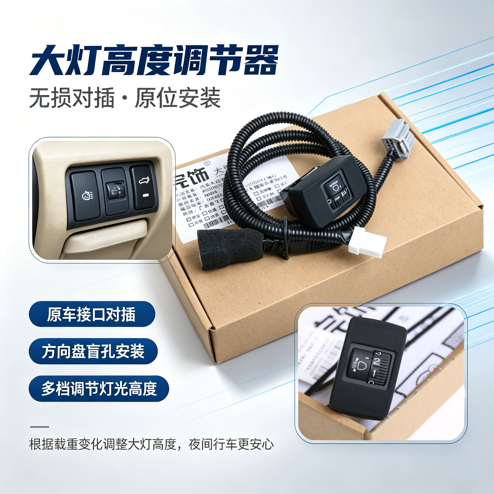 完饰雅阁大灯调节器无损安装