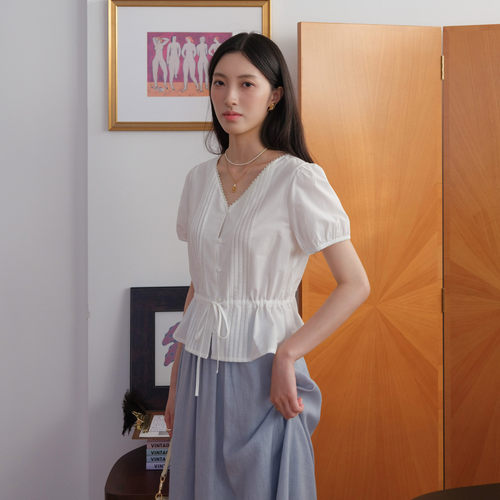然若 法式白色衬衫女夏季2026新款巨好看的小衫短袖上衣高级感
