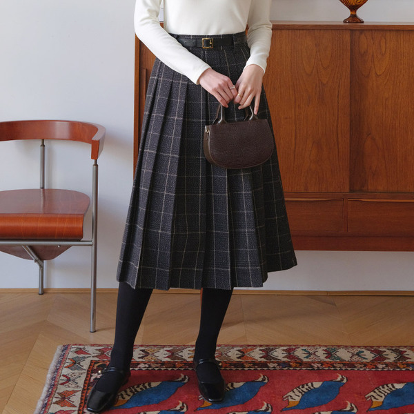 冬装 然若 羊毛格子半身裙女2025新款 A字毛呢裙冬季 彩纱格纹 裙子