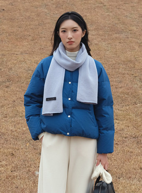 然若 防风轻防水 宝蓝色短款羽绒服女冬季2025新款小个子羽绒外套