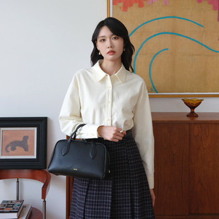 然若 灯芯绒提花 白色衬衫女上衣春秋新款气质复古法式衬衣外套