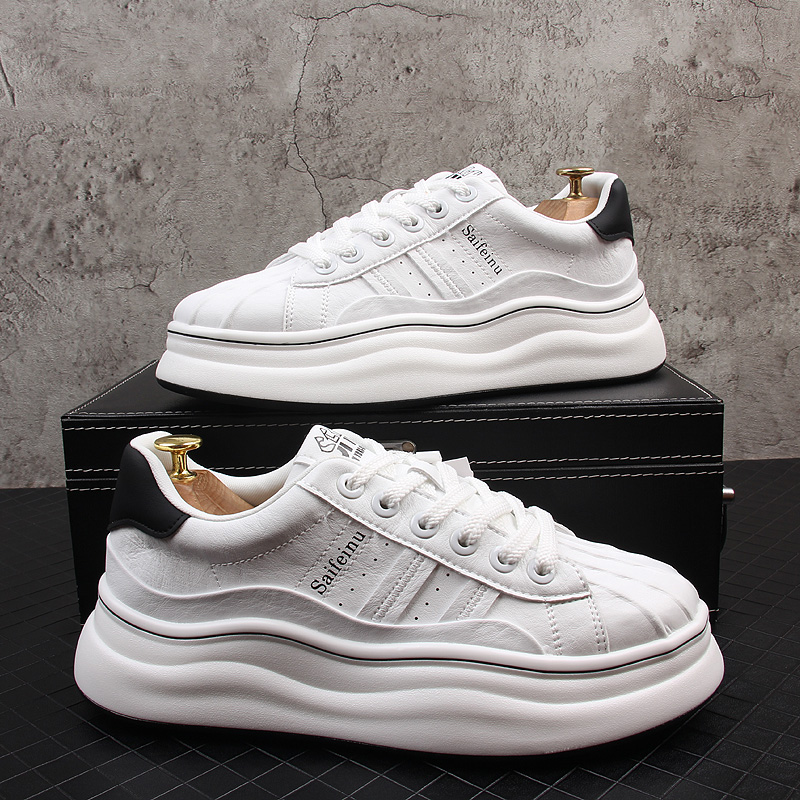 贝壳头男鞋2024新款春秋季厚底真皮小白鞋增高运动休闲白色男板鞋