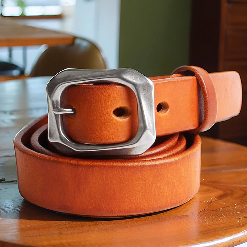 水染头层牛皮女士时尚百搭皮带不锈钢日字扣头牛仔休闲裤腰带女