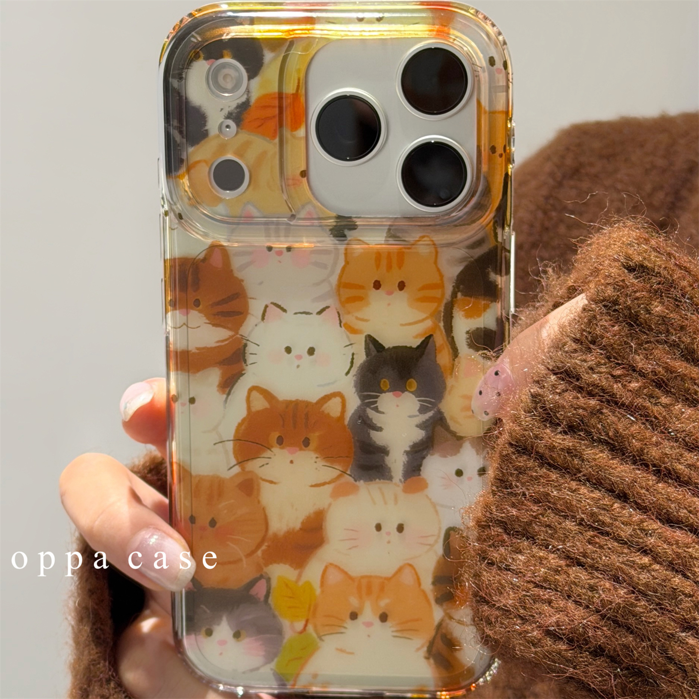 ins可爱卡通满屏油画猫咪适用苹果16promax手机壳iphone17新款15pro少女14双层透明全包软壳13保护套