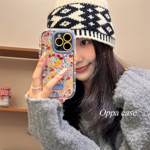 ins满屏油画小碎花适用苹果17promax手机壳iphone13新款15pro女款14全包16Pro防摔保护套