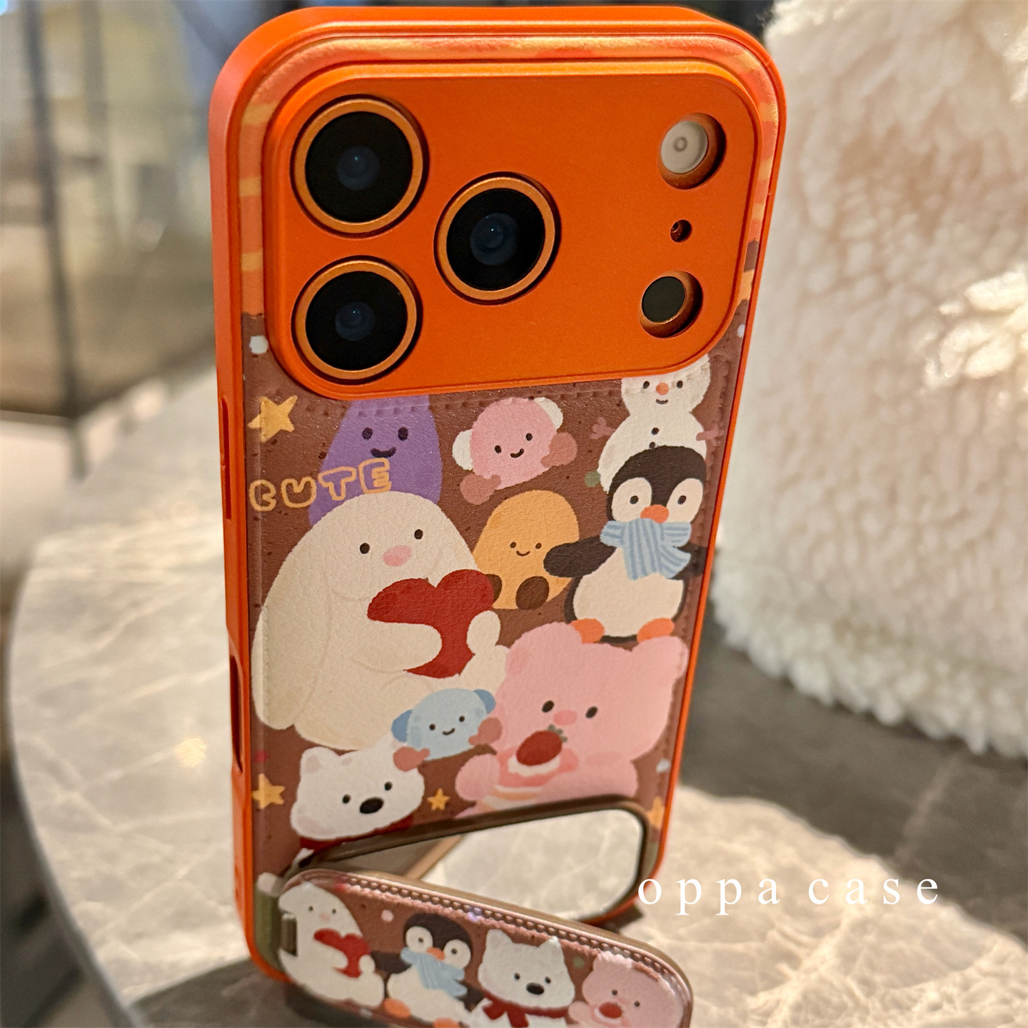 皮质可爱卡通动物镜子支架适用苹果17promax手机壳iphone16新款15pro高级感女款14全包13防摔保护套,3C数码配件,手机保护套/壳,淘宝优惠券,粉丝福利购,淘宝优惠卷