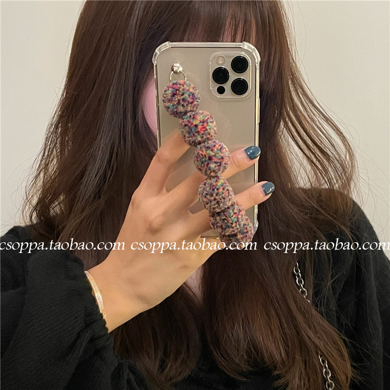 毛球手链适用12pro max苹果11手机壳ipohonex/xs女xr透明7p/8plus - 封面