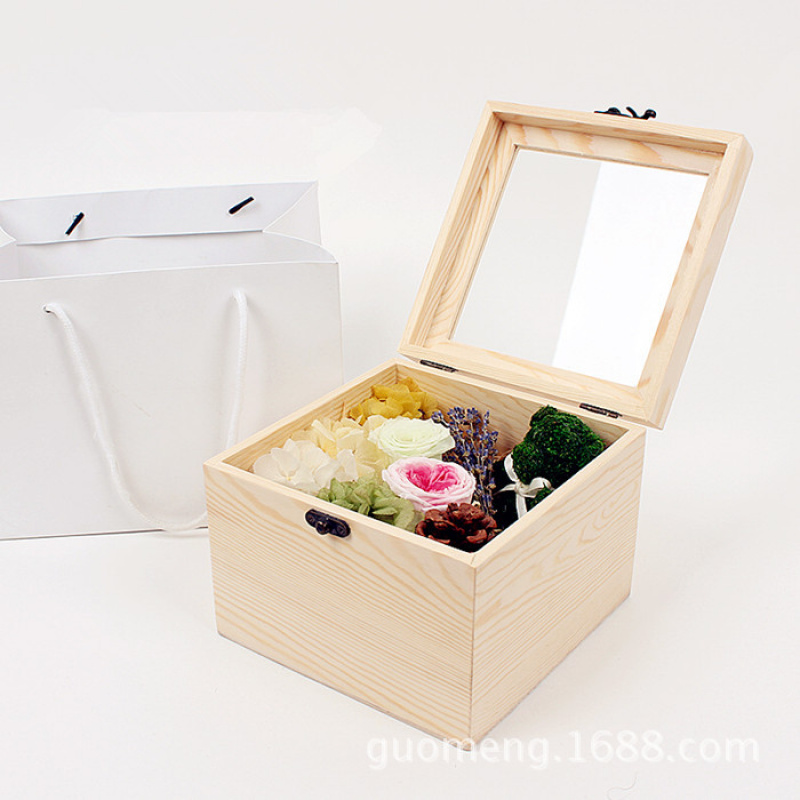 直销鲜花礼盒 长形木制手提花盒 鲜花盒玫瑰礼盒木盒定制