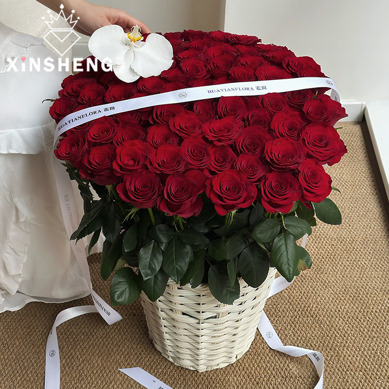 藤编巨型梦幻白色花篮玫瑰花束花蓝花艺手工diy礼物包装资材