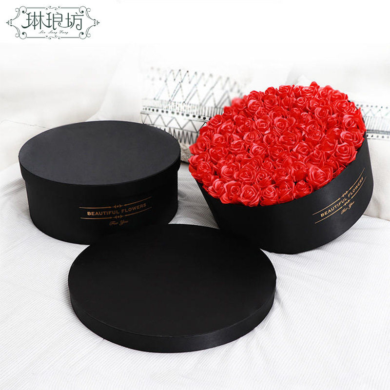 99朵大型心形套二礼盒圆形两件套鲜花礼品包装盒绸质绸缎水果盒