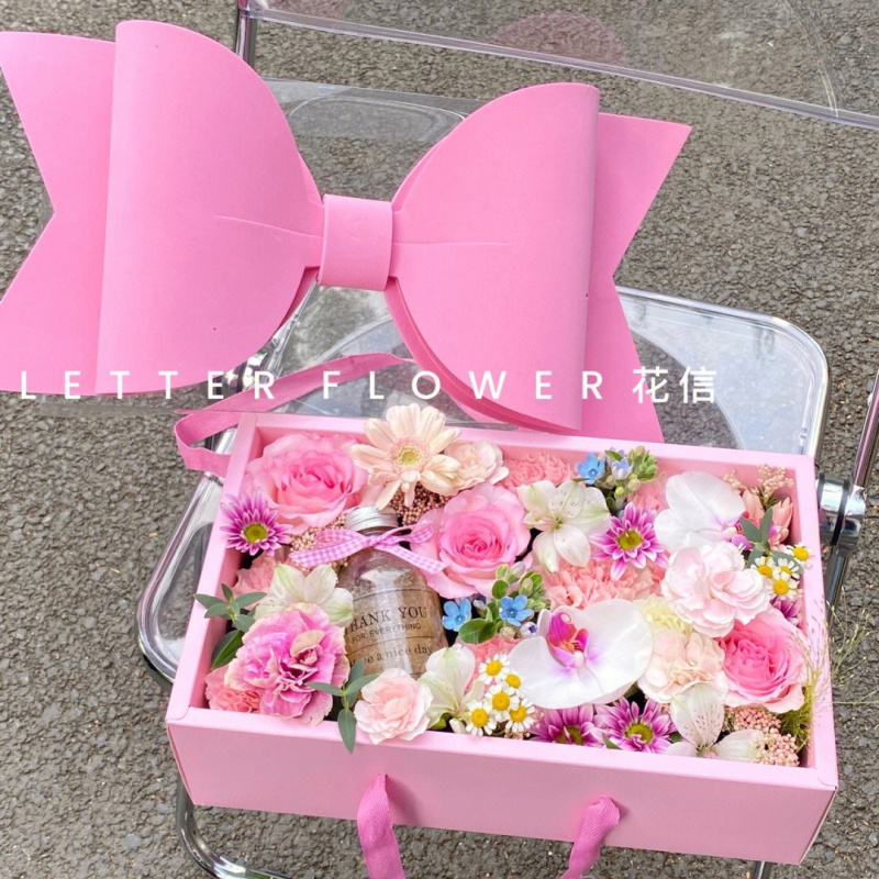 红色玫瑰花盒pvc插花透明手提