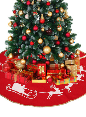 新品 圣诞节装饰品98CM红色麻布鹿拉车树裙卡通树底围裙