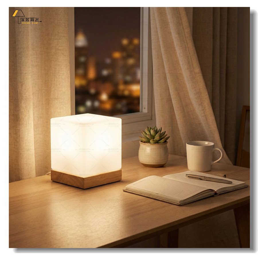 方块台灯创意小夜灯2026新款实木方形卧室床头灯氛围灯磨砂玻璃罩