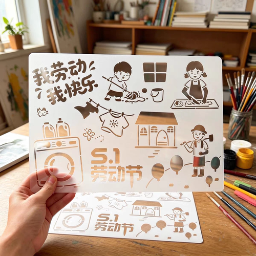 51劳动节手抄报模板镂空8K开小学生我劳动我快乐A4端午节绘画神器