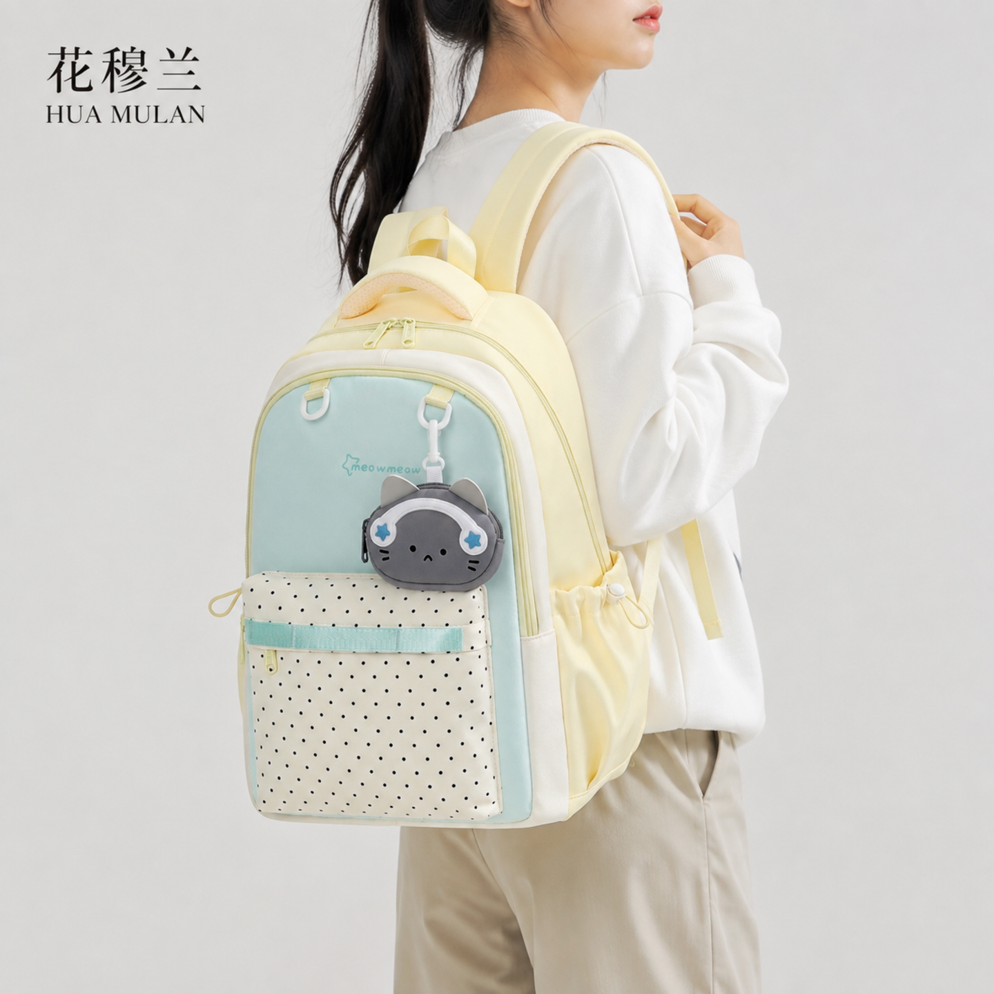少女风可爱波点轻便百搭双肩包
