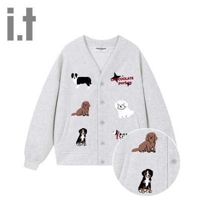 i.t CHOCOOLATE趣味卡通小狗休闲开衫v领慵懒风男外套