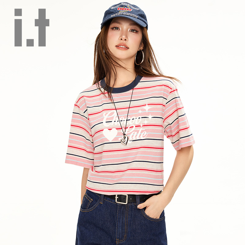 itCHOCOOLATE条纹短袖t恤女夏季