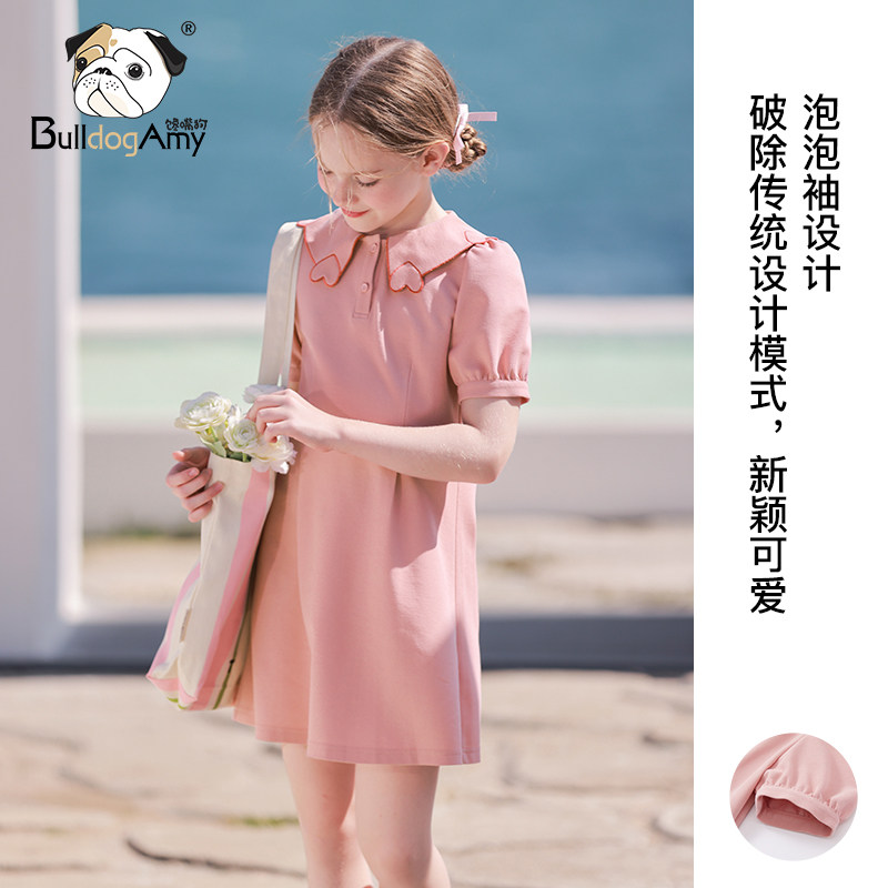 【CC家居控】女童Polo领连衣裙2025夏季新款甜美粉色裙子QF942541
