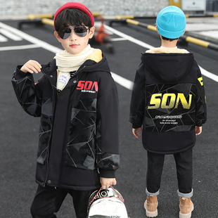 童装冬装高街风男童秋冬加厚中长款连帽棉服外套洋气韩版儿童棉袄