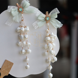 大猪手作原创古风铃兰发夹对夹流苏发簪子步摇汉服Lolita头饰发饰