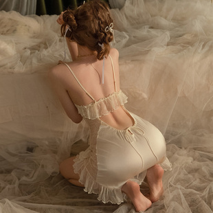 凯朱莉性感睡衣女款 蕾丝透视小胸冰丝带胸垫内衣吊带睡裙纯欲 冬季