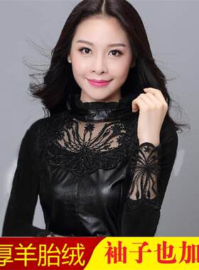 春秋新款立领蕾丝加绒长袖百搭