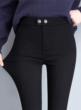 春秋高腰弹力打底裤女外穿2026新款紧身小黑裤加厚加绒小脚铅笔裤