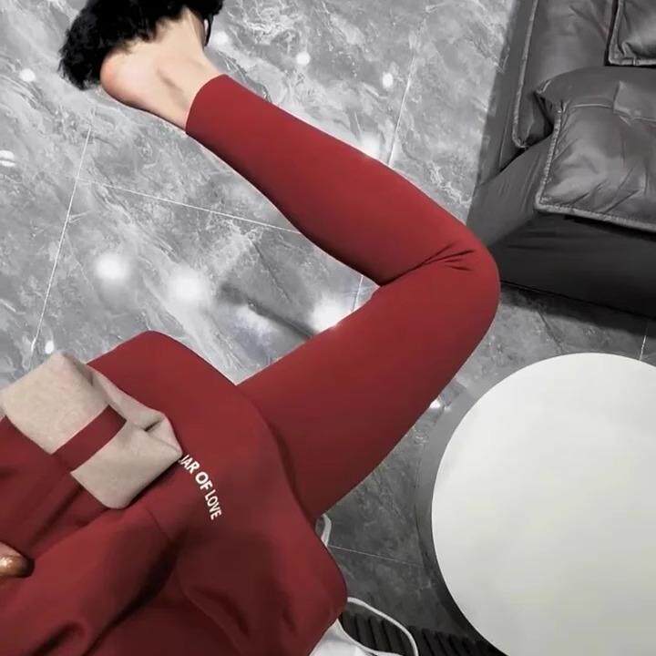 红色鲨鱼裤女外穿秋冬加绒加厚高腰紧身瑜伽裤收腹提臀打底魔术裤