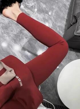 红色鲨鱼裤女外穿秋冬加绒加厚高腰紧身瑜伽裤收腹提臀打底魔术裤