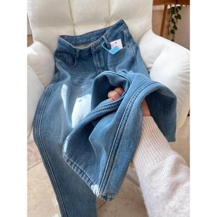 宽松小个子高腰显瘦阔腿裤 蓝色复古窄版 春季 女2025新款 直筒牛仔裤