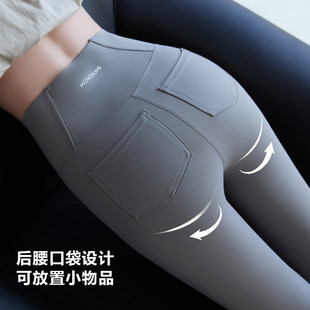 子 高腰收腹提臀瑜伽健身打底裤 口袋灰色鲨鱼裤 女秋冬加绒2025新款