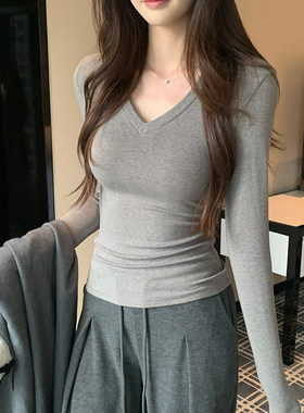 7A抗菌天丝羊毛打底衫女内搭2026春季新款修身v领长袖t恤针织上衣