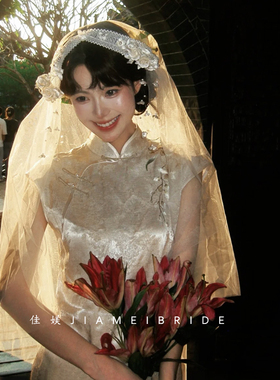 法式蕾丝复古民国风铃兰花头纱新娘婚纱礼服帽纱跟妆影楼旅拍配饰