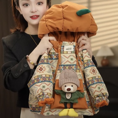 儿童秋冬外套2024新款玩偶夹棉宝宝保暖加厚棉衣外套连帽男宝女宝