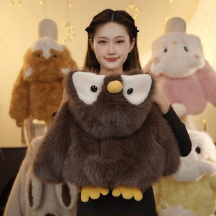 冬款亲子男女童毛绒毛茸茸萌宝圆头企鹅草草冬季保暖加厚外套