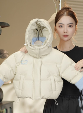 儿童宝宝皮衣羽绒服2025冬新款女童男童加厚保暖连帽外套90白鸭绒