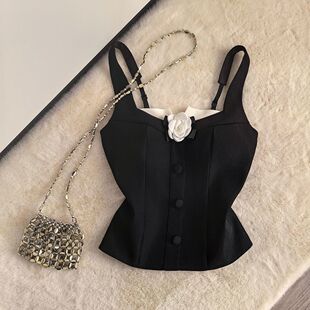 纯欲性感立体花朵百搭吊带背心女夏季 显瘦抹胸上衣 甜辣妹修身