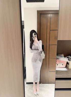 Winema晓雪紫藤灰/水粉色/ 巧克力/ 藏蓝色/ 三文鱼色 长款连衣裙