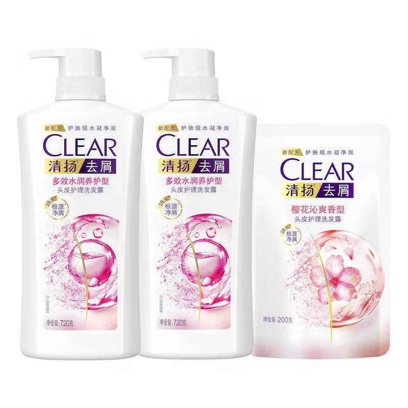 清扬(CLEAR)去屑洗发水套装 樱花沁爽型720gx2送樱花沁爽100gx2