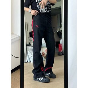 GGON 黑色裤 美式 男女同款 子男 复古水洗做旧宽松牛仔裤 URS