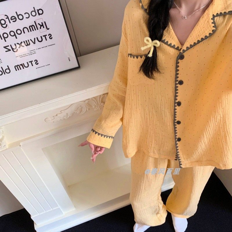 春秋新款甜美撞色拼接学生睡衣女韩版简约波点长袖宽松家居服套装,女士内衣/男士内衣/家居服,睡衣/家居服套装,淘宝优惠券,粉丝福利购,淘宝优惠卷