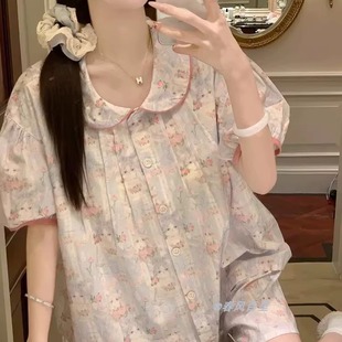 夏季 日系ins可爱猫咪甜美短袖 睡衣女韩版 网红卡通学生家居服套装