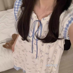 夏季 宽松可爱睡衣女可外穿 日系ins甜美小兔卡通学生短袖 睡裙韩版