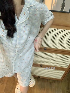 甜美学生宽松家居服套装 夏季 睡衣女日系新款 韩版 ins碎花格子短袖