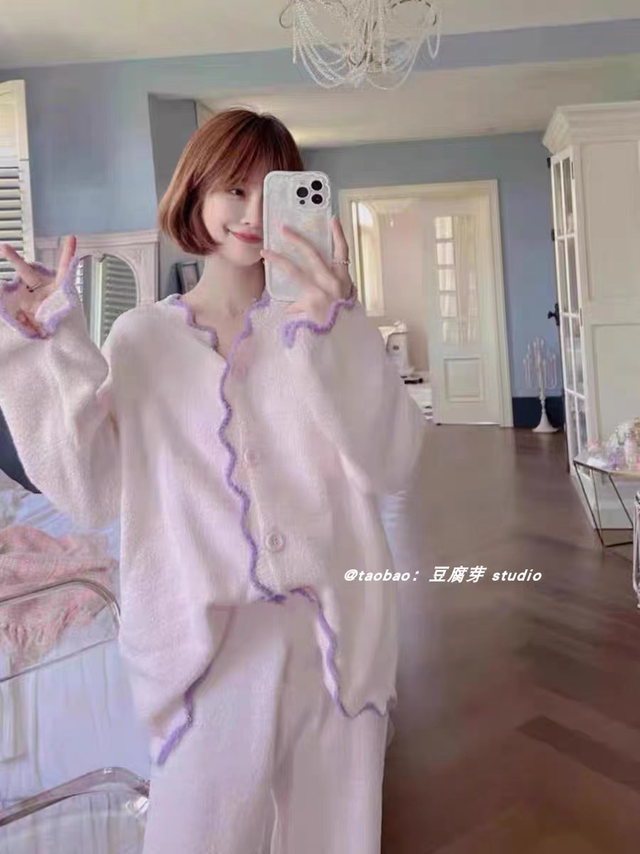 秋冬季加绒可外穿日系长袖睡衣女