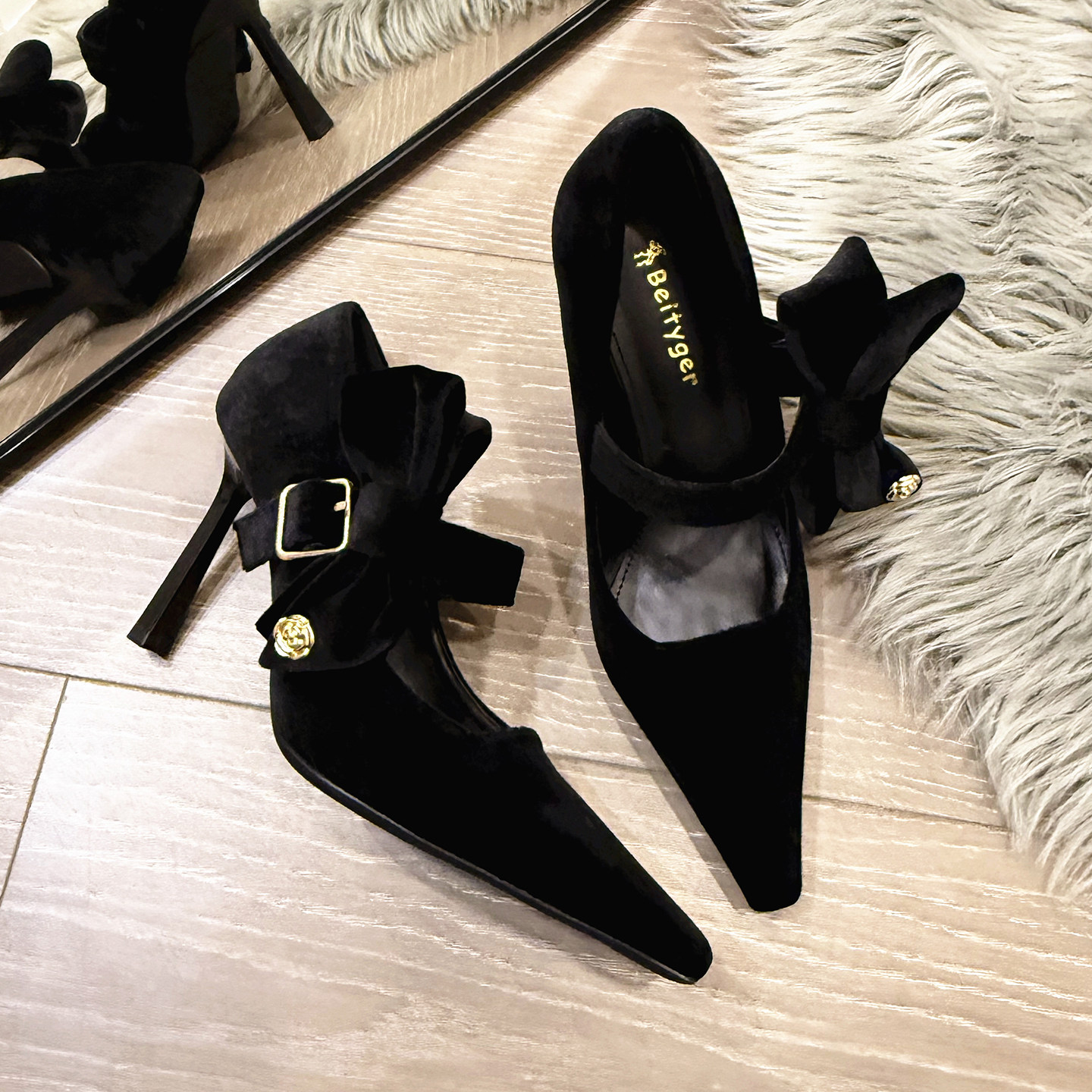 2026一字带蝴蝶结山茶花绝美高跟鞋女细跟小方头御姐名媛宴会单鞋,女鞋,浅口单鞋,淘宝优惠券,粉丝福利购,淘宝优惠卷