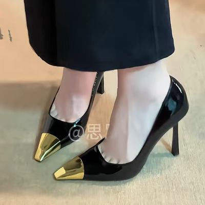 银戈玛单鞋气质金属铁头单鞋拼色