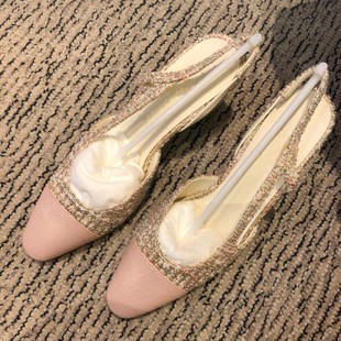 包头仙女风凉鞋 2023夏季 粗跟公主小香风拼色单鞋 方头高跟鞋 女 新款